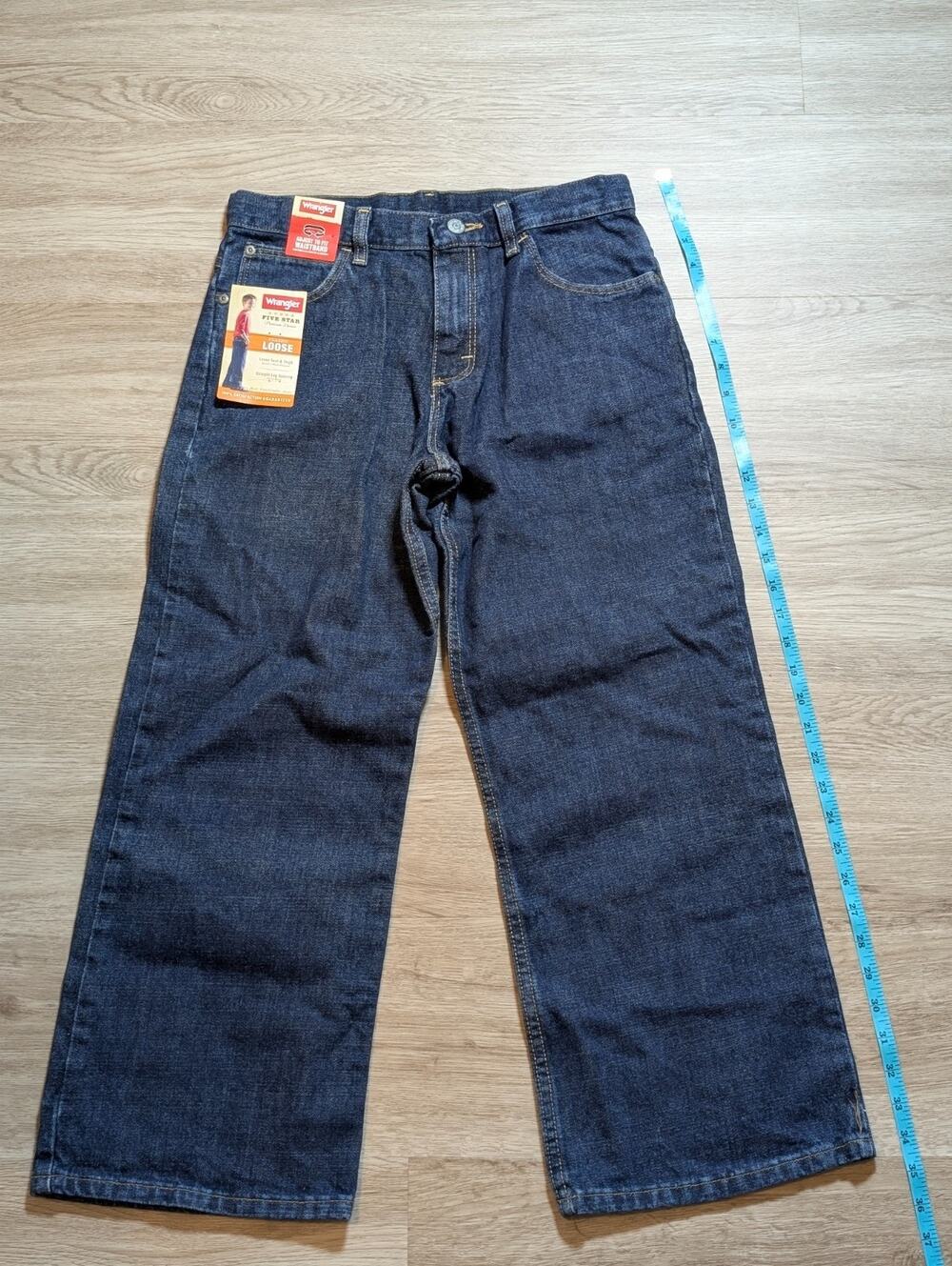 Wrangler Boys 12 Husky Loose Straight Leg Blue Jeans Adjustable Waist Cotton NWT